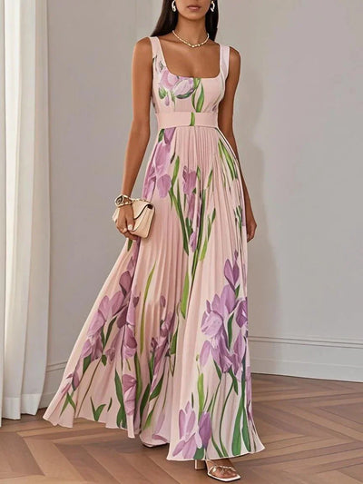 Clémentine - Langes plissiertes Kleid mit Blumenmuster