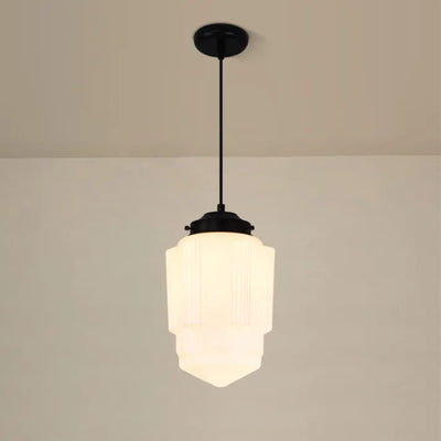 Vintage Weiß Milchglas Geometrische Jar Pendelleuchte