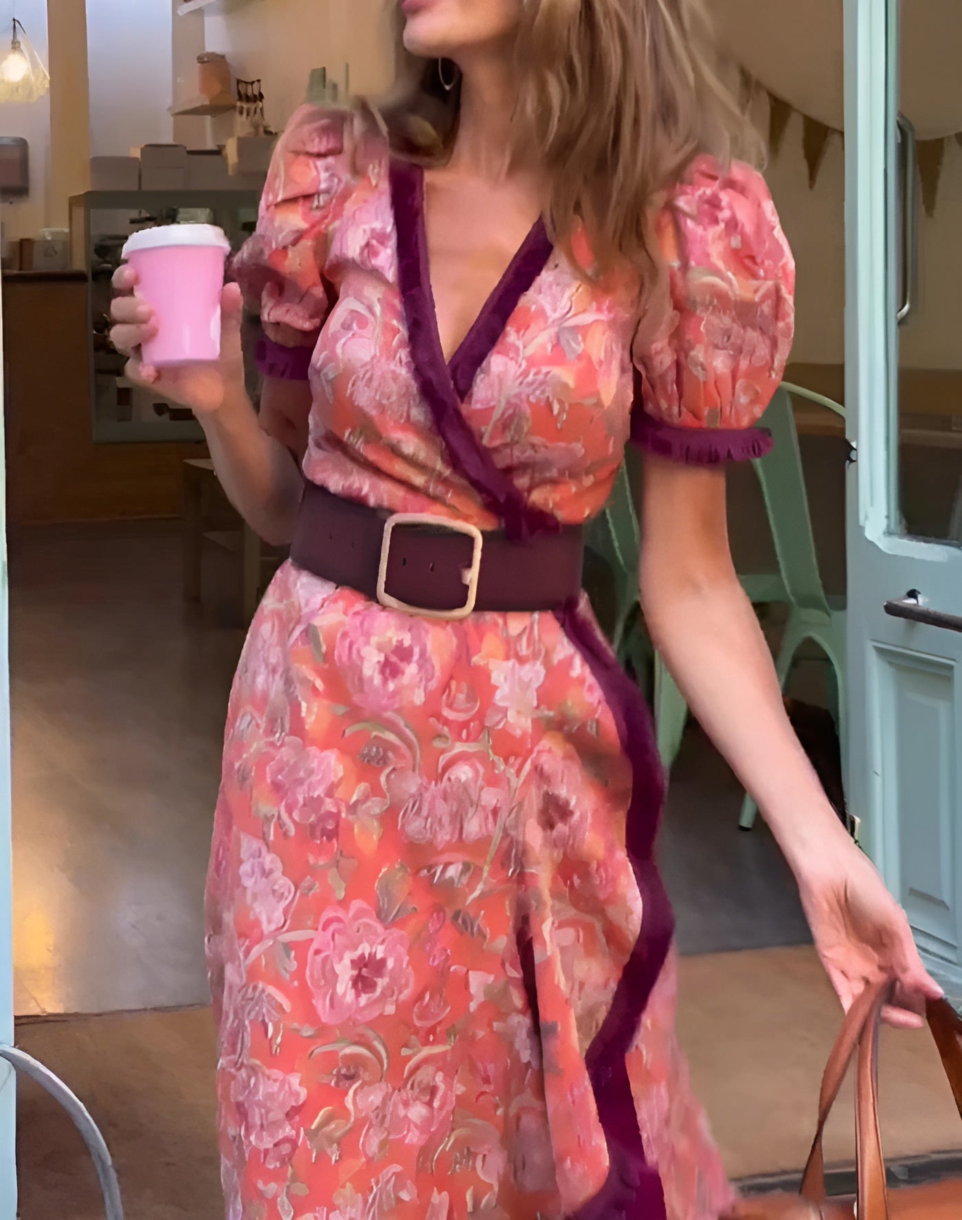 Elegantes rosafarbenes Maxikleid mit kurzen Ärmeln