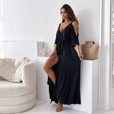 Amelie™ - Trendy Schlitzrock V-Ausschnitt Maxikleid