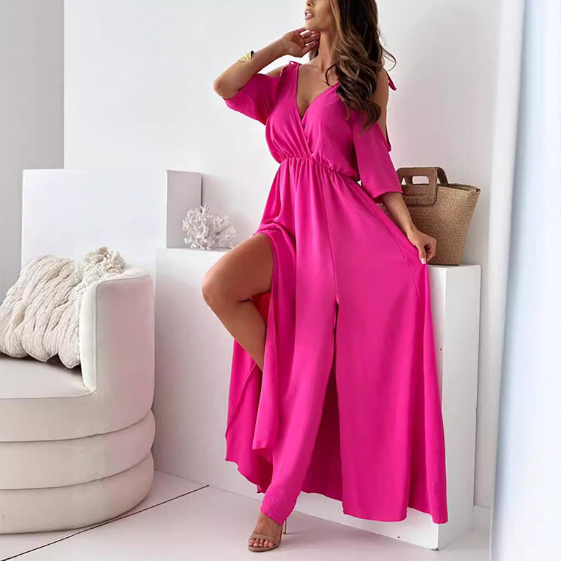 Amelie™ - Trendy Schlitzrock V-Ausschnitt Maxikleid