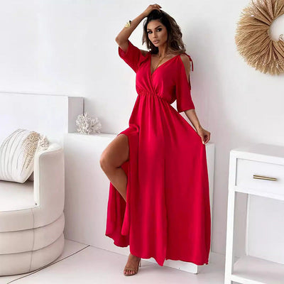 Amelie™ - Trendy Schlitzrock V-Ausschnitt Maxikleid